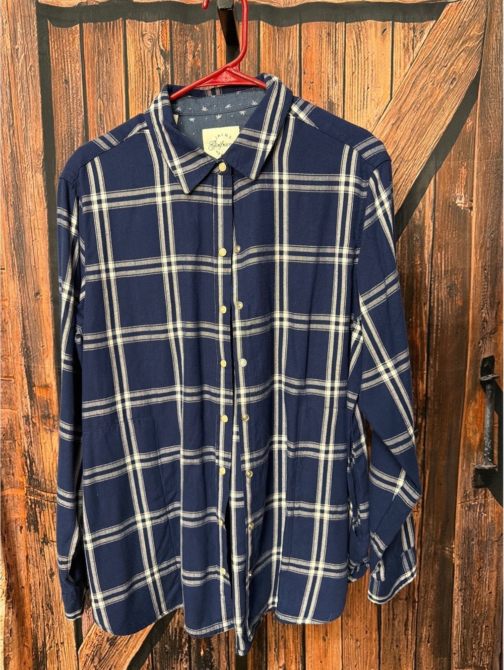 Jachs Girlfriend Navy Blue Plaid Button-Up Shirt, Size Large